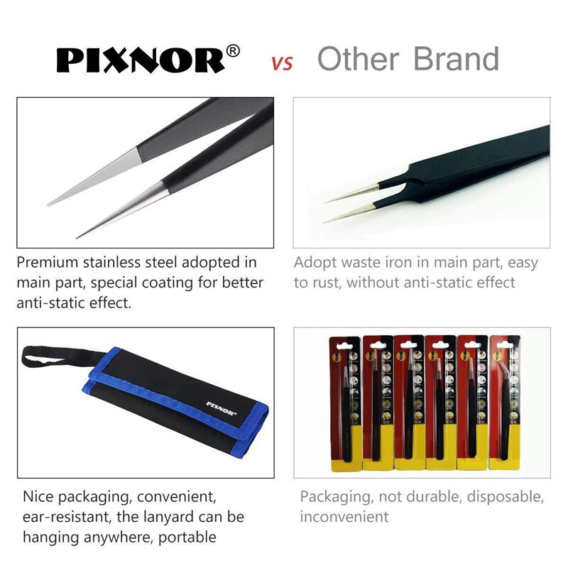 conjunto de pinzas antiestáticas ESD de acero inoxidable, Kit de herramientas de reparación de mantenimiento, herramienta de fabricación de pinzas de punta, 9 unidades