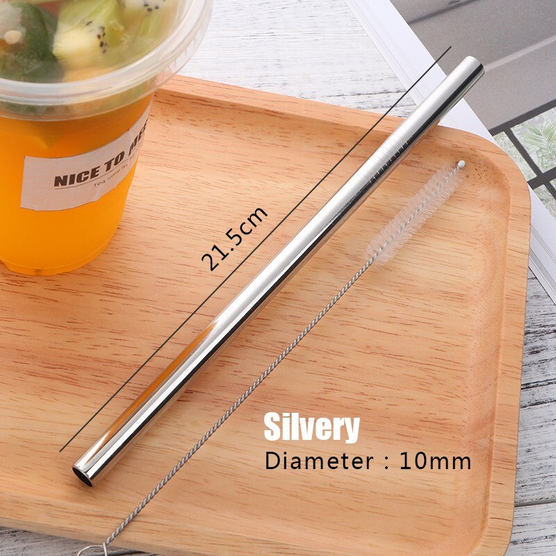 2 stk gjenbrukbare sugerør i rustfritt stål ekstra brede 10mm bøyde eller rette sugerør med rensebørste bubble tea yerba mate: 2 stk sølv s