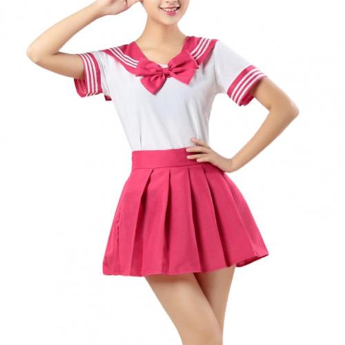 JK Skirt Seven Colors Anti-wrinkle Basic Style High School Uniform Suit for Sports Meet: Rose Red