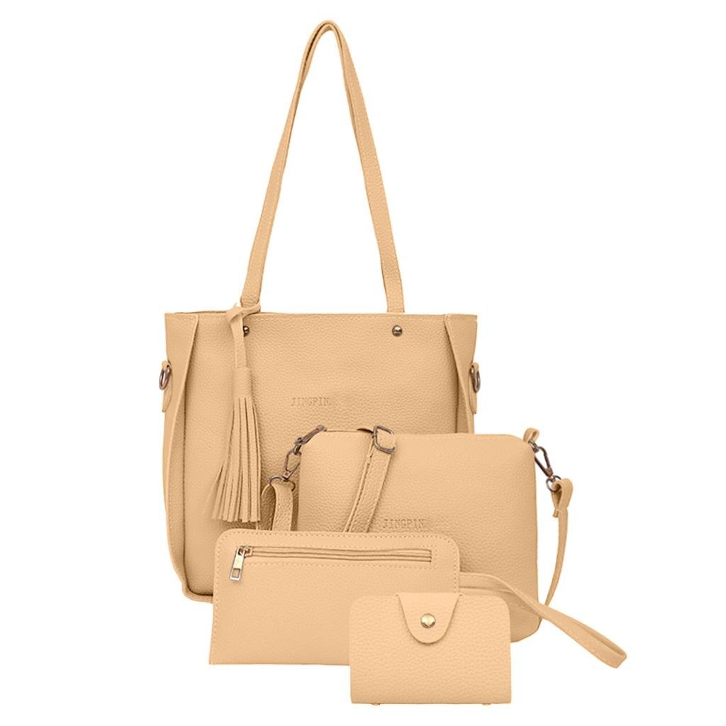 Maison Fabre Tassen Voor Vrouwen Vier Stuk Schoudertas Vrouwen Messenger Bag Lederen Portemonnee Vrouwen Mode Portemonnees en Handtas: Khaki