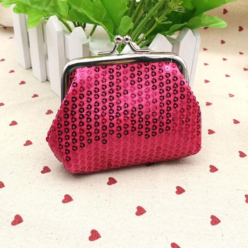 Cartera pequeña de lentejuelas para mujer, monedero, bolso de mano, broche ovalado, novedad, A82976: Hot pink