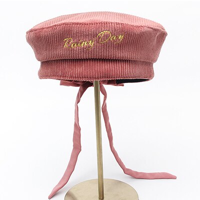 Boina joejerry bonita para mujer, gorra plana, sombrero de pana bordado, boina para chicas, novedad: letter red beret