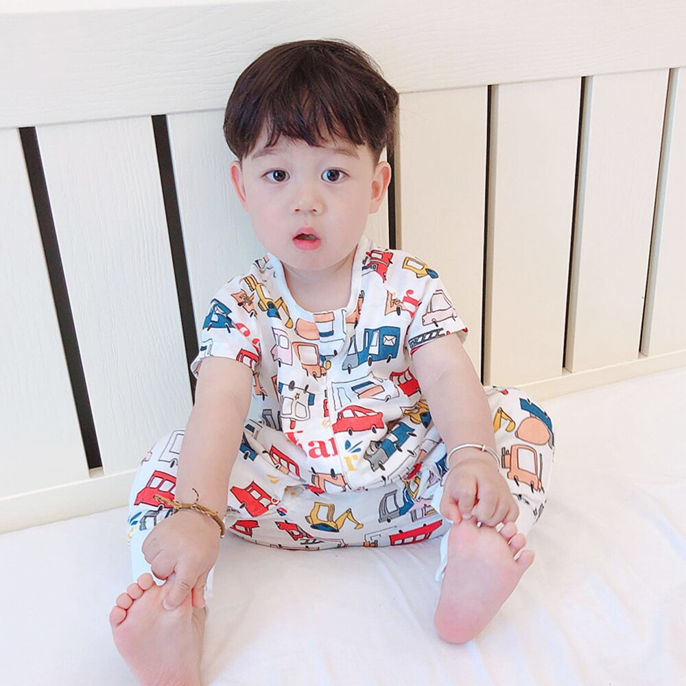 Sac de couchage d'été à manches courtes, en coton et bambou, pour bébé, avec Protection contre les coups de pied, motif dessin animé, pour garçons et filles de 1 à 3 ans