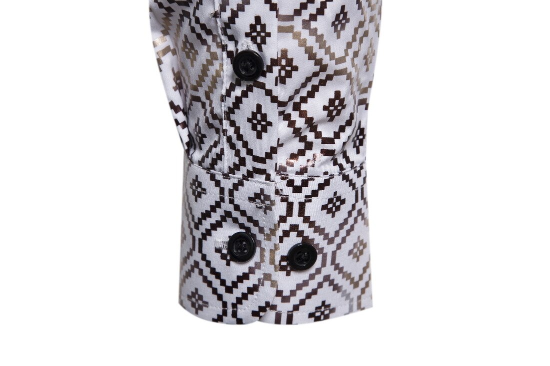 Chemise à manches longues pour homme, petit motif à carreaux, imprimé or, extensible, printemps