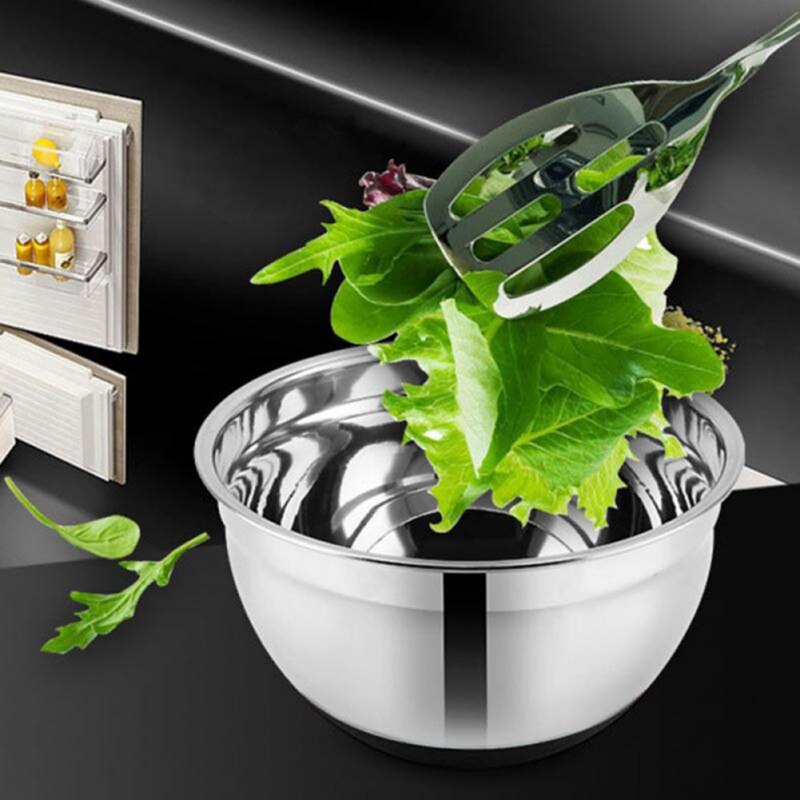 Bol d'ustensiles de cuisine de bols de mélange d'acier inoxydable antidérapant pour des pâtisseries de pain de salade bol de gâteau oeuf avec le couvercle et le fond de Silicone/