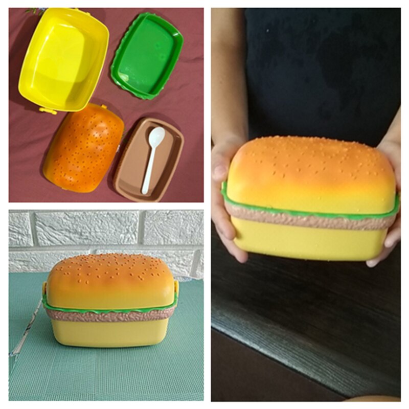 Hamburger Lunchbox Kid Bento Box Voedsel Container Creatieve Burger Kinderen Lunch Box Voedsel Container Opslag Met Kinderen Vork