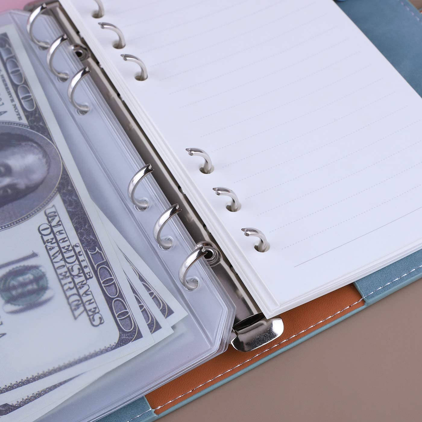 A6 PU Leather Notebook Binder Refillable 6 Ring Binder Cover for A6 Filler Paper Binder Pockets Personal Planner Binder