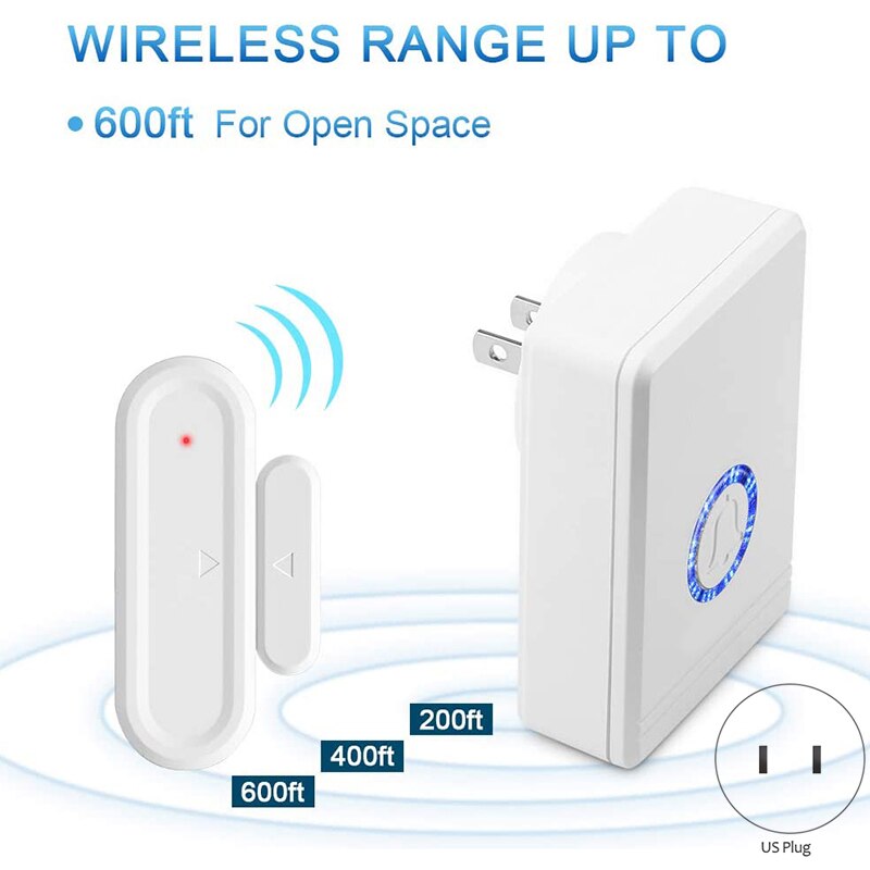 Door Open Sensor Chime, Door Entry Chime with Adjustable Volume, 600Ft Long Range, LED Flash, 48 Chimes, Nightlight Function, Wi