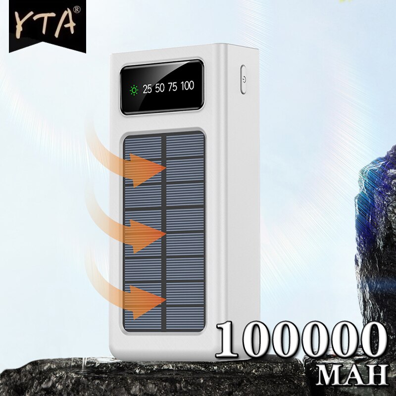 Solar power bank 80000 mah bærbar oplader hurtigopladning eksternt batteri med ladekabel poverbank til xiaomi iphone