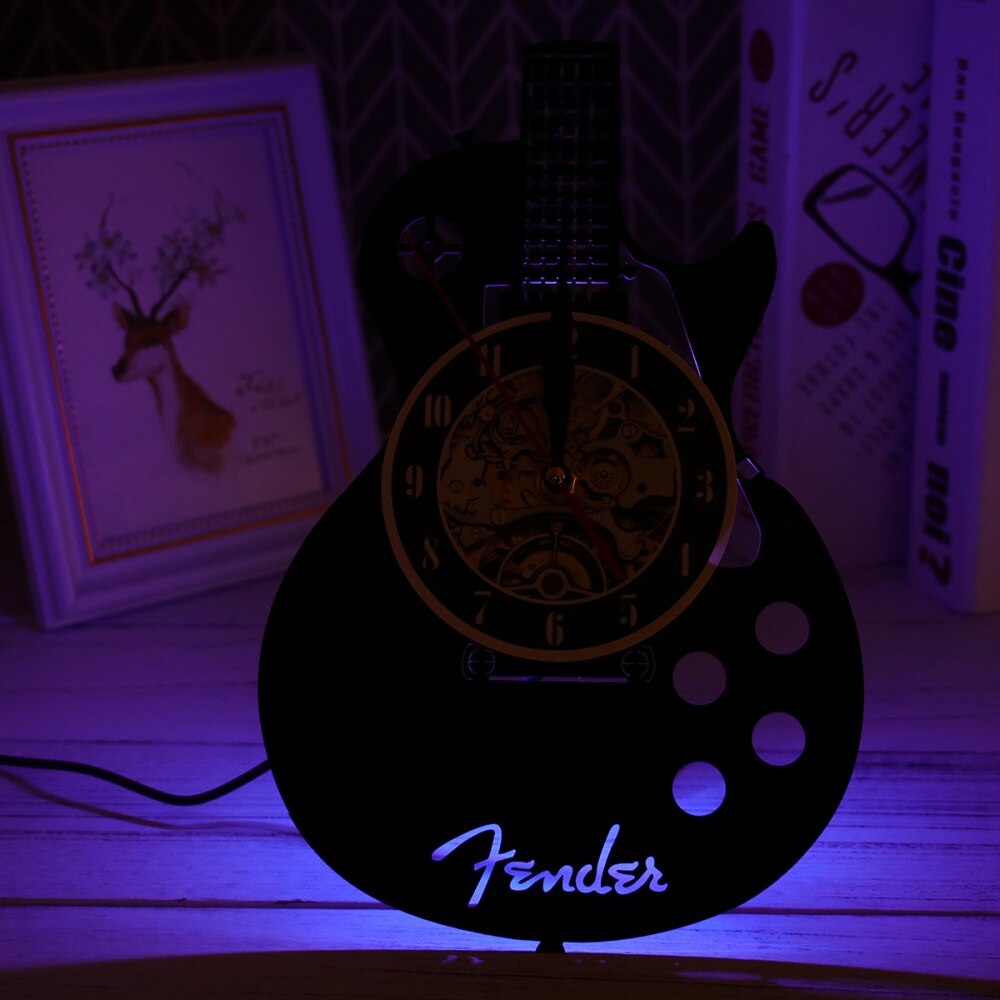 Guitar Shape Wall Clock Vinyl Record Wall Clock Living Room Wall Hanging Clock (without Lamp Shipment without Battery)