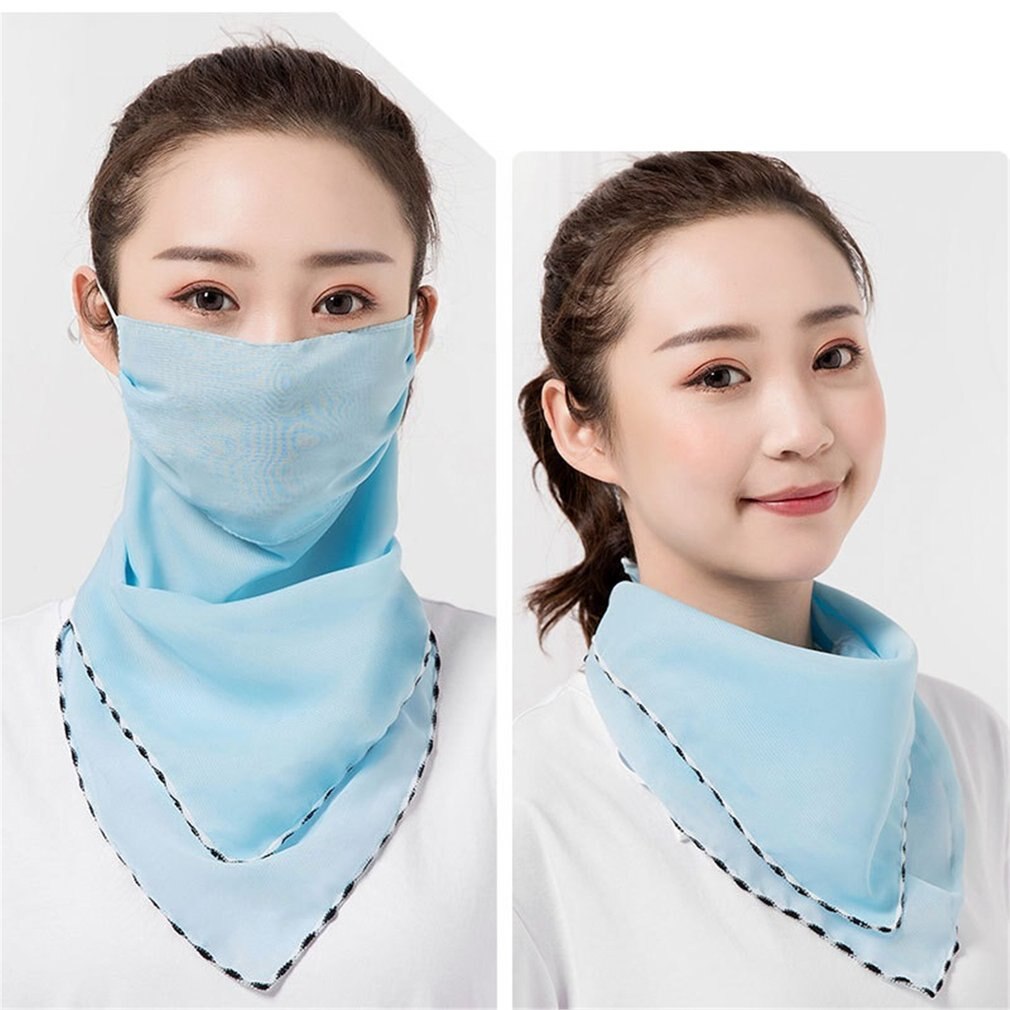 Summer Women Face Mask Neck Protection and Face Protection Sun Veil Scarves Chiffon Mounting Ear Adjustable Tightness Mask