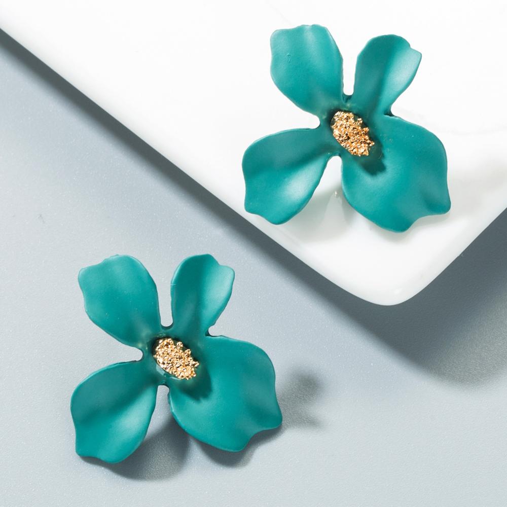 niedlich Schmuck Große Doppel Blume stud Ohrringe Für Frauen Sommer Stil Party Hochzeit Übertrieben schwarz Ohrringe: one green