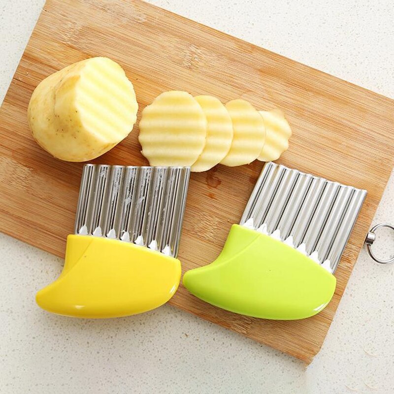Portable Wavy French Fries Cutter Stainless Steel Wavy Onion Potato Slice Crinkle French Fries Salad Corrugate Cutting Knife