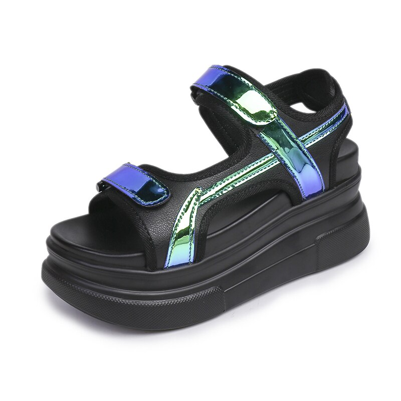 35-41 store størrelser til kvinder 9cm/3.5 tommer højde damesko høje hæle højde kile sandaler tyk bund: Sort / 35