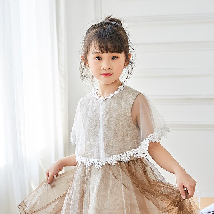 estilo niños malla en hombro princesa capa chica encaje capa boda ceremonia capa