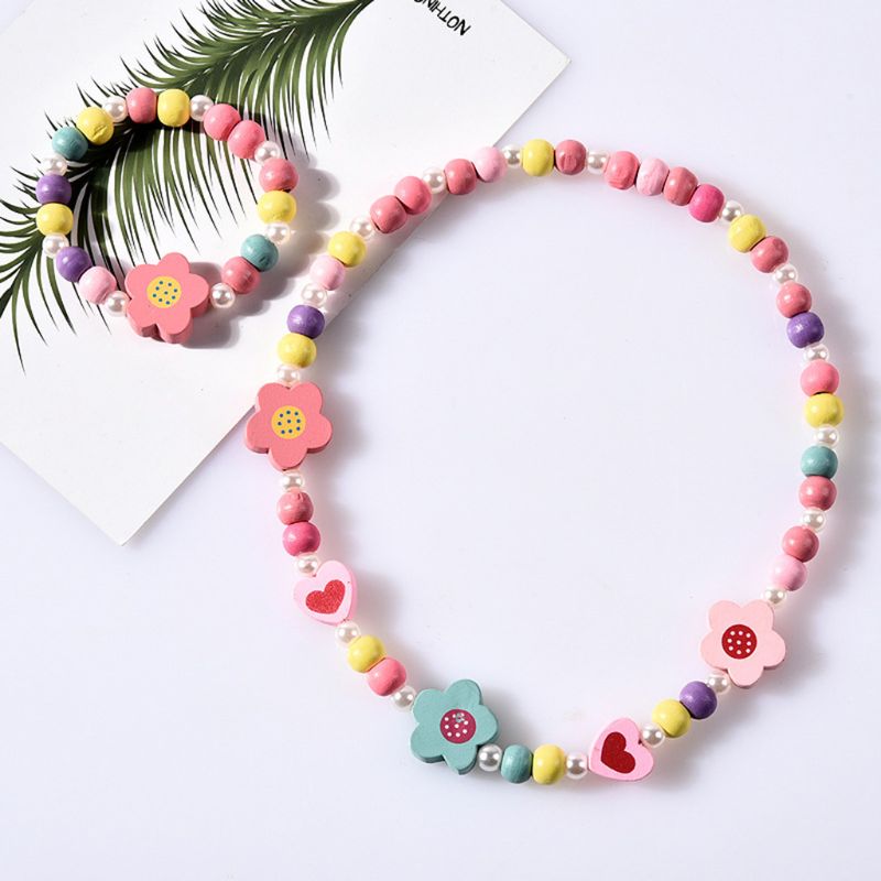 1 set kinderen mix kleur houten kralen ketting armband meisjes prinses sieraden