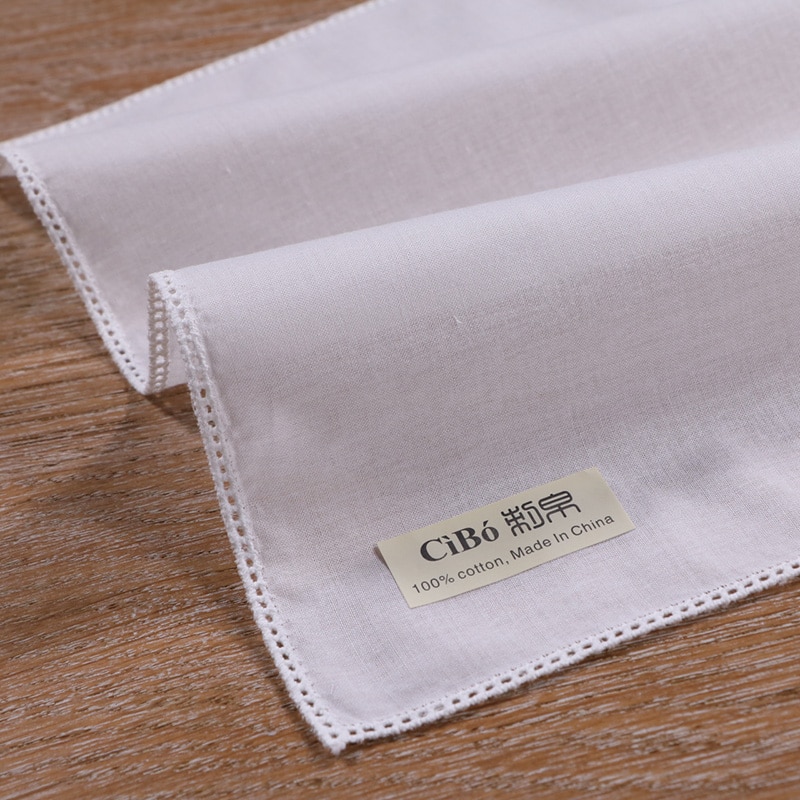 C005: Witte katoenen picot kant zakdoek met rechte rand vrouwen/dames wedding blank zakdoeken