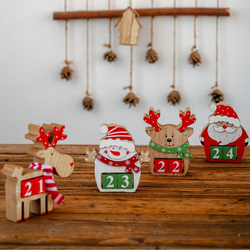 Santa Claus Wooden Advent calendar Snowman Elk Calendar Ornaments Kid Christmas Decor Cartoon Ornaments