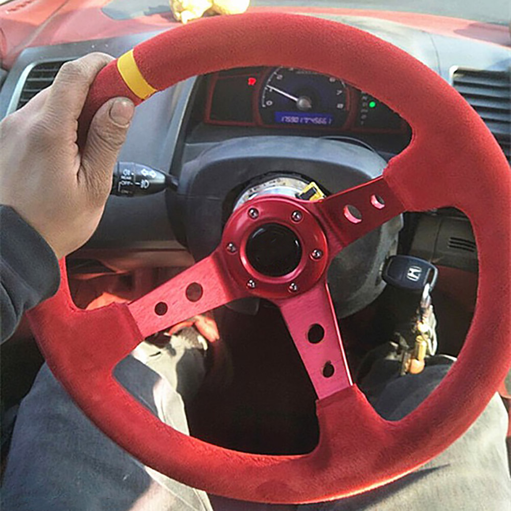 Modifica accessori per auto volante universale Strumenti per volante in pelle scamosciata concava profonda da 14 pollici 350 mm in pelle smerigliata