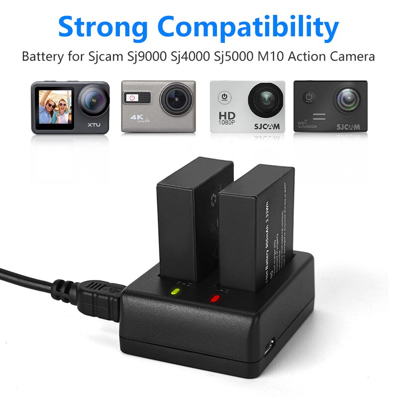 1/2 stk 3.7v 900 mah li-ion batteri til sjcam  sj4000 sj5000 sj6000 sj7000 handling kamera mini dv kam erstatning backup batteri