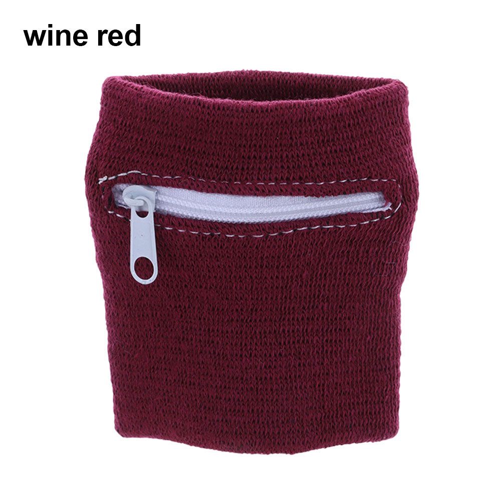 1 pc wrist bag with zipper, running, travel, bike, secure bag for running, gym, bike, wallet, secure: Wine red