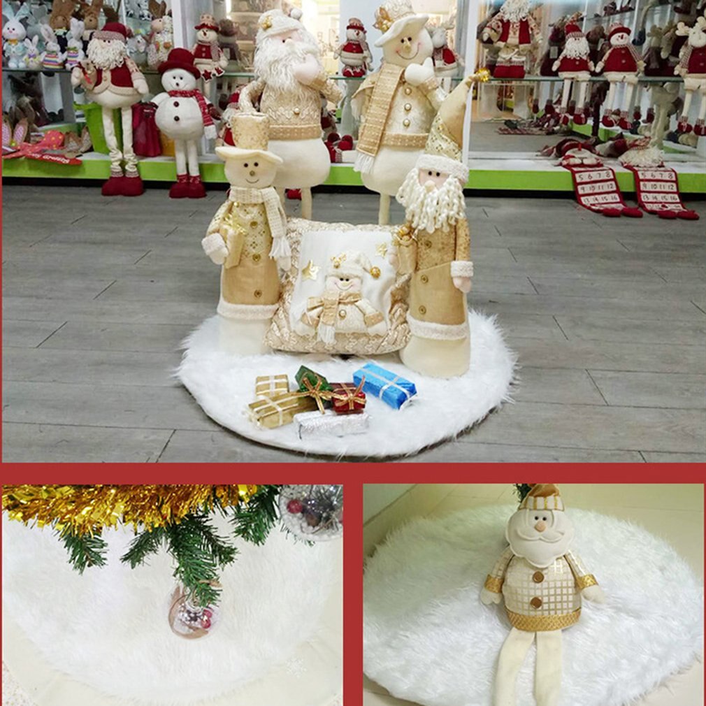 Vit plysch julgran päls matta god jul dekorationer för hem natal tree kjolar år dekoration navidad