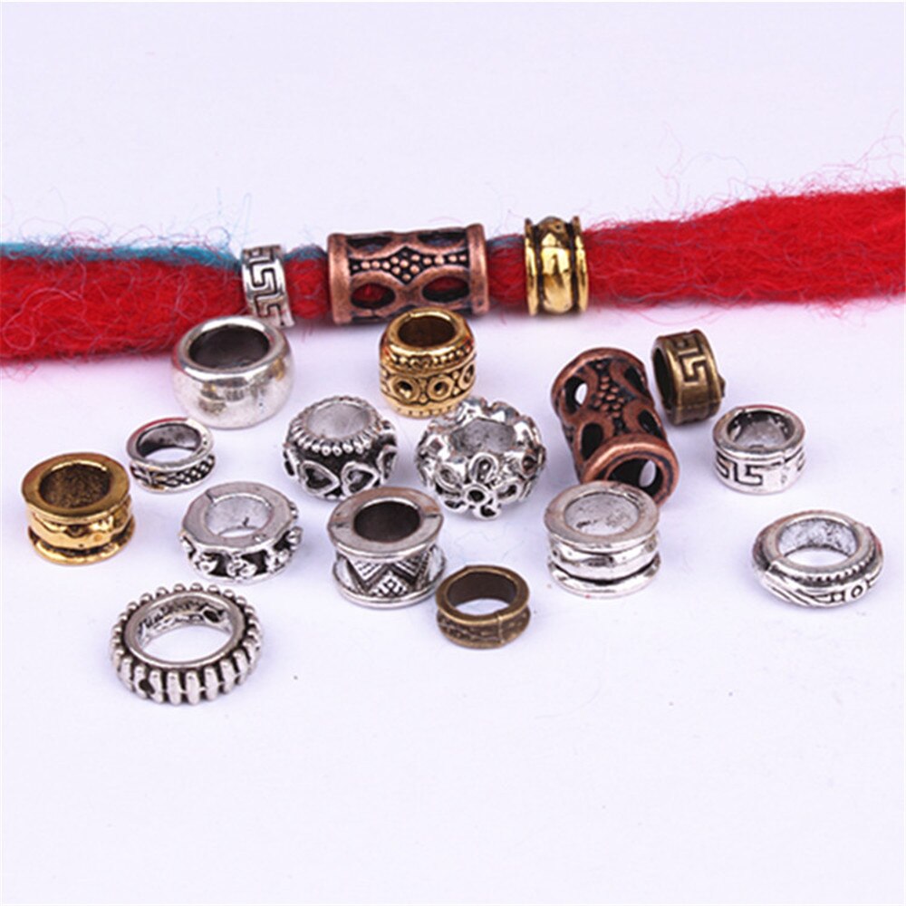 10Stck retro Silber Metall Haar flechten Furcht Dreadlock Bart Perlen Ringe Rohr ca 6mm Innen See Schmuck 15 stil