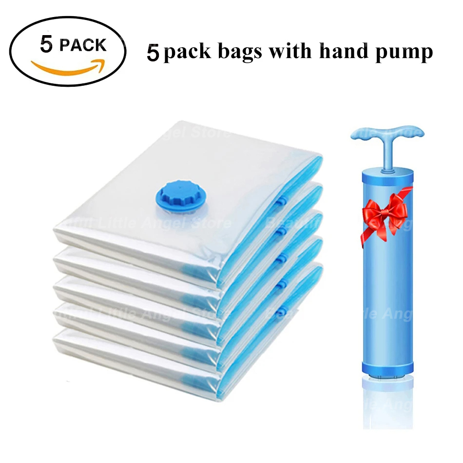 1/5Stck Vakuum Lagerung Taschen Vakuum Dichtung Beutel Platzsparende Taschen für Bettdecken Kleidung Kissen Bettwäsche Decke verpackung Lagerung: L / MULTI