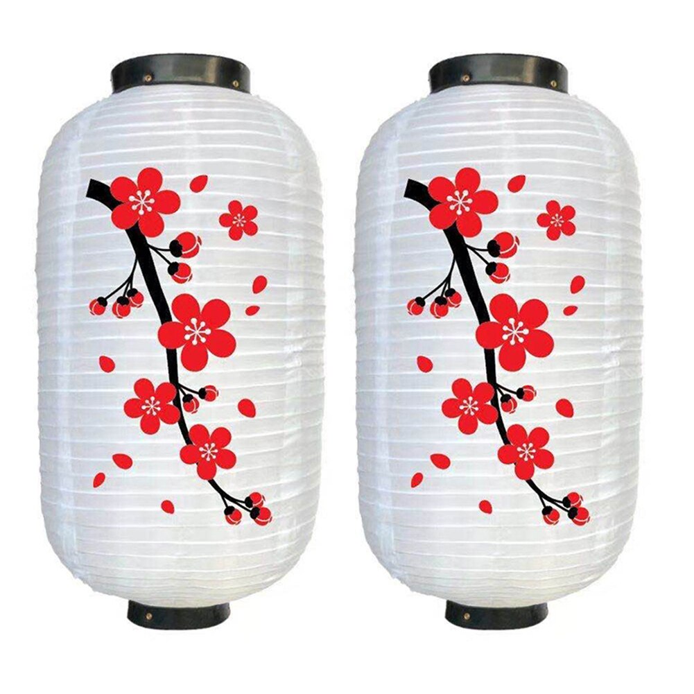 2 st 25cm plommon japansk lykta blomma hängande lykta lampa kinesisk orientalisk långformad tyg lampion kök restaurang inredning: B 2 st