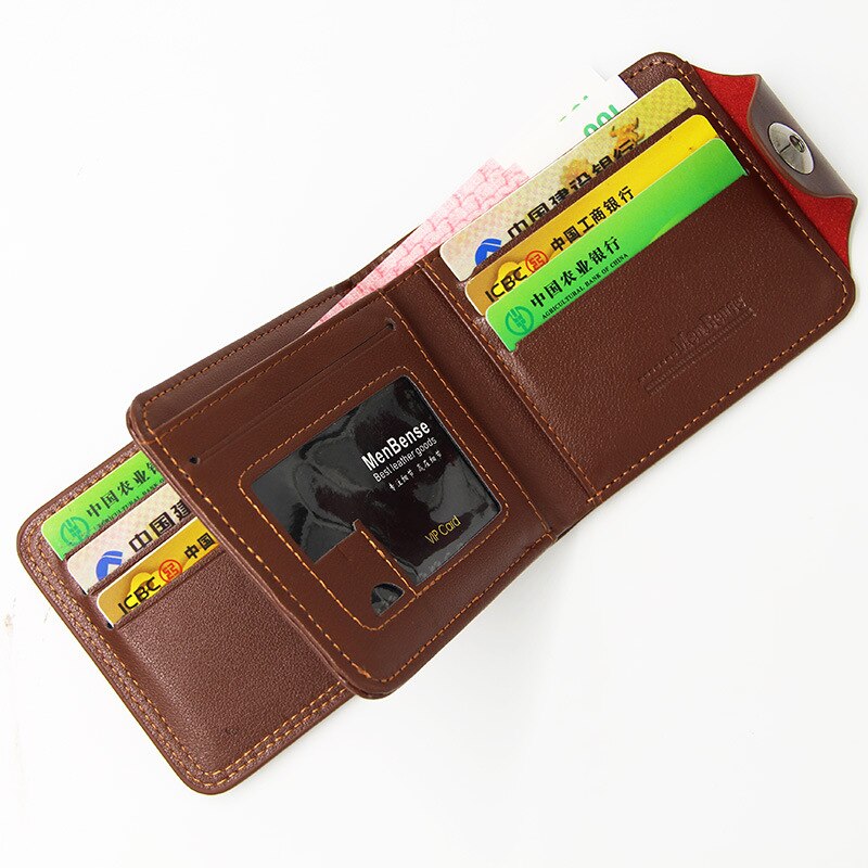 Korean casual men&#39;s wallet Short vertical locomotive British casual multi-function card bag zipper buckle triangle folding