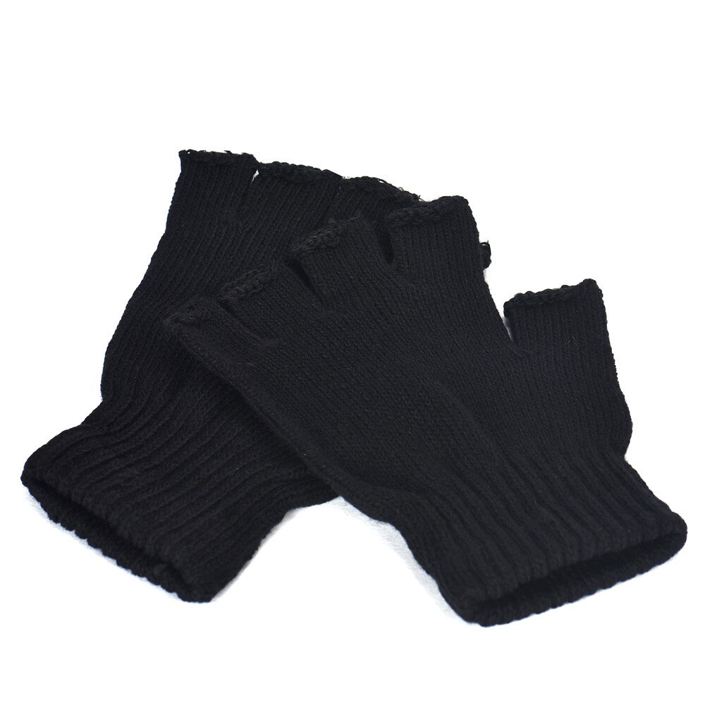 Herfst winter outdoor heren warme zwarte gebreide vingerloze handschoenen stretch elastische warme halve vinger fiets handschoenen  #w5