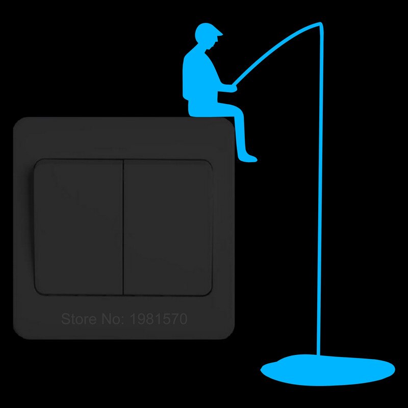 Glowing Man Fishing Light Switch Sticker Funny Cartoon Glow in the Dark Vinyl Wall Decoration Sticker Child Bedroom Home Decor