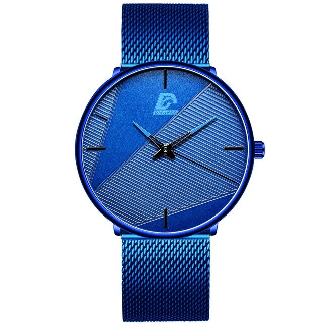 Herreure simple mænd business ultra tyndt rustfrit stål mesh bælte quartz ur minimalistiske armbåndsure til mænd: M blå blå
