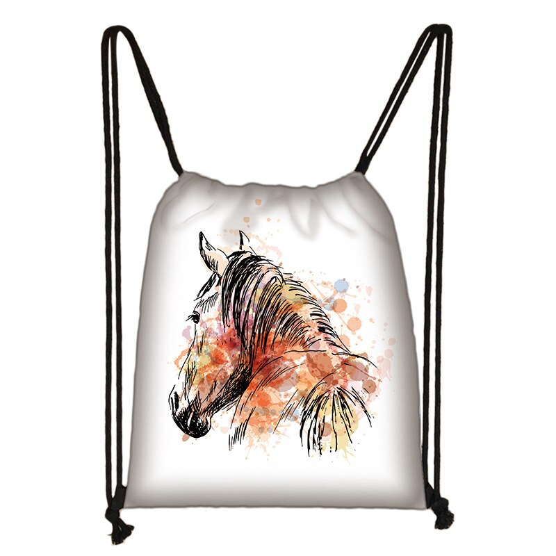 Cavalo impressão drawstring saco de viagem feminina adolescente escola saco marrom menina e menino mochila moda feminina sacos de armazenamento to54632: skdafr63
