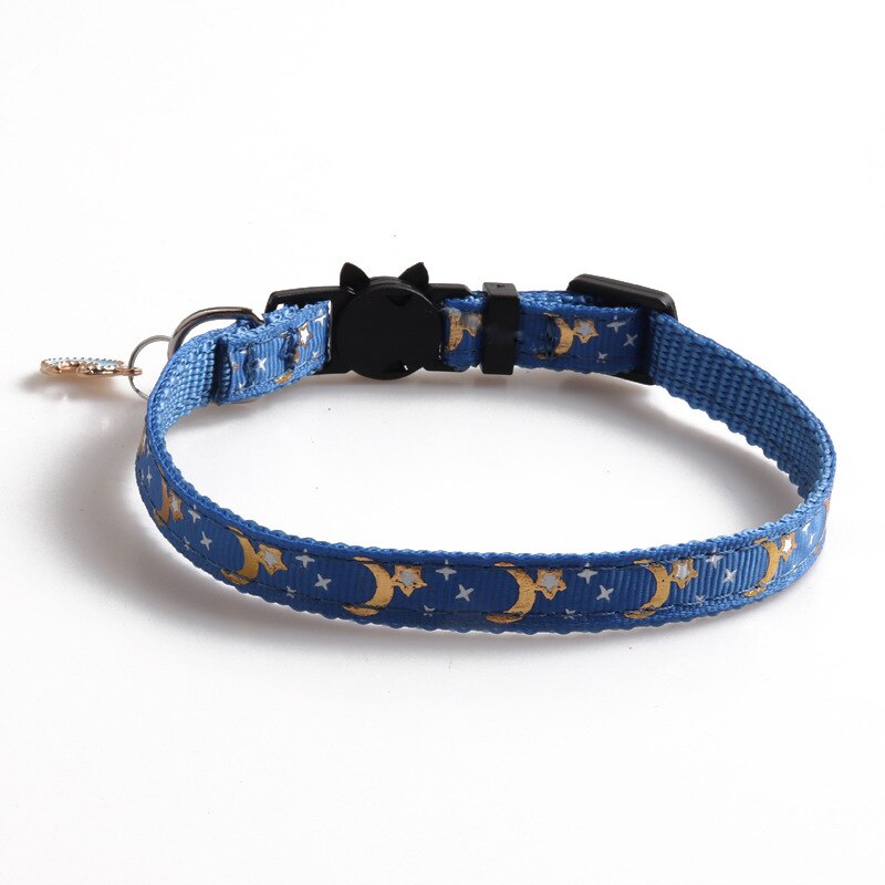 Kimi Leuke Kat Halsband Voor Katten Sterren En Maan Gedrukt Met Hanger Verstelbare Kat Ketting Voor Puppy Kleine Honden Kat accessoires: Blauw