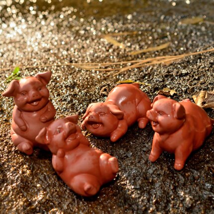 groß WIZAMONY Chinesischen yixing Lila Tonne zinnober Zeichnung Tee einstellen Schwein Glück Dekoration Tee Haustier glück reichtum