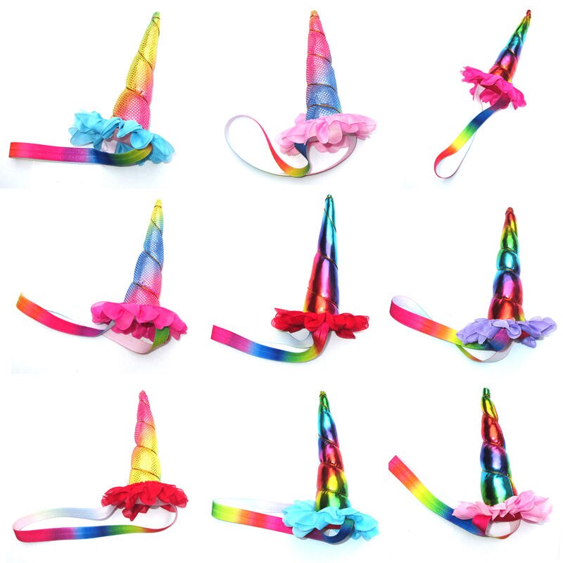 Magical Floral Rainbow Unicorn Horn Head Hats Party Hair Headband Fancy Dress Cosplay Decorative Fairy Party Hats