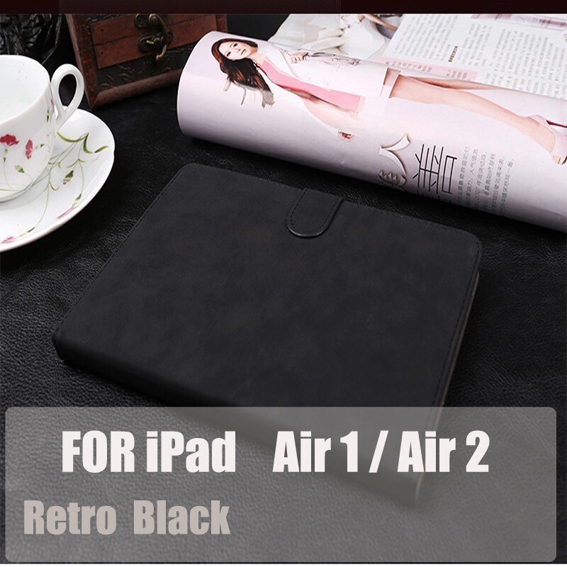 Coolaxy Scrub Pu Lederen Smart Case Voor Ipad Air 2 Air 1 Wakeup/Sleep Cover Case Voor Ipad Case 9.7 Voor 6th Generatie: Retro Black