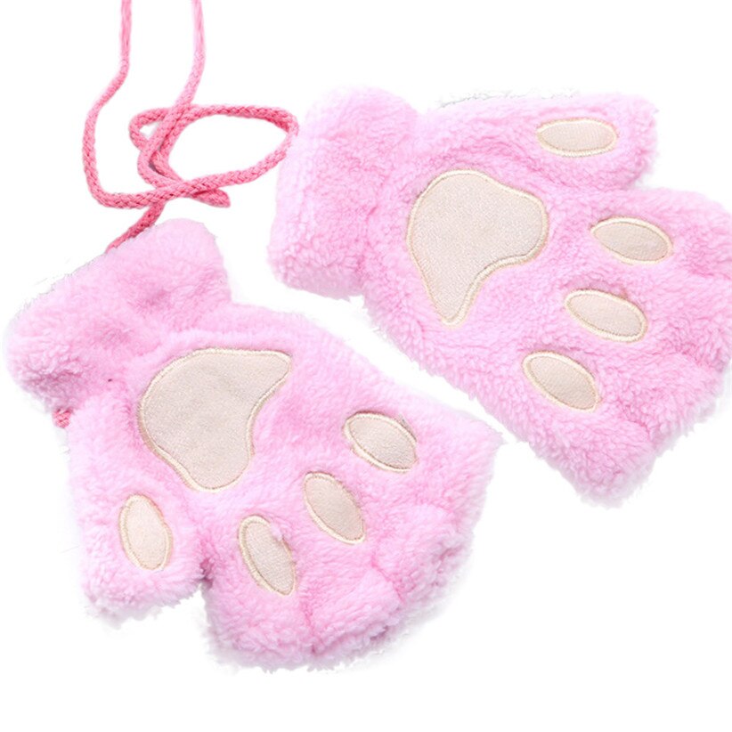 Chamsgend kvinnor vinter varm fluffig sammet katt fot tass fingerlösa handskar vantar 7913: Pk
