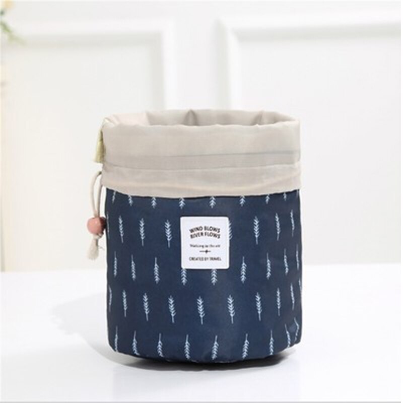 Women makeup bag Drawstring Cosmetic Bag Round Travel Organizer Make Up Case Storage Pouch Toiletry Beauty Kit Necessaries: Blue feather