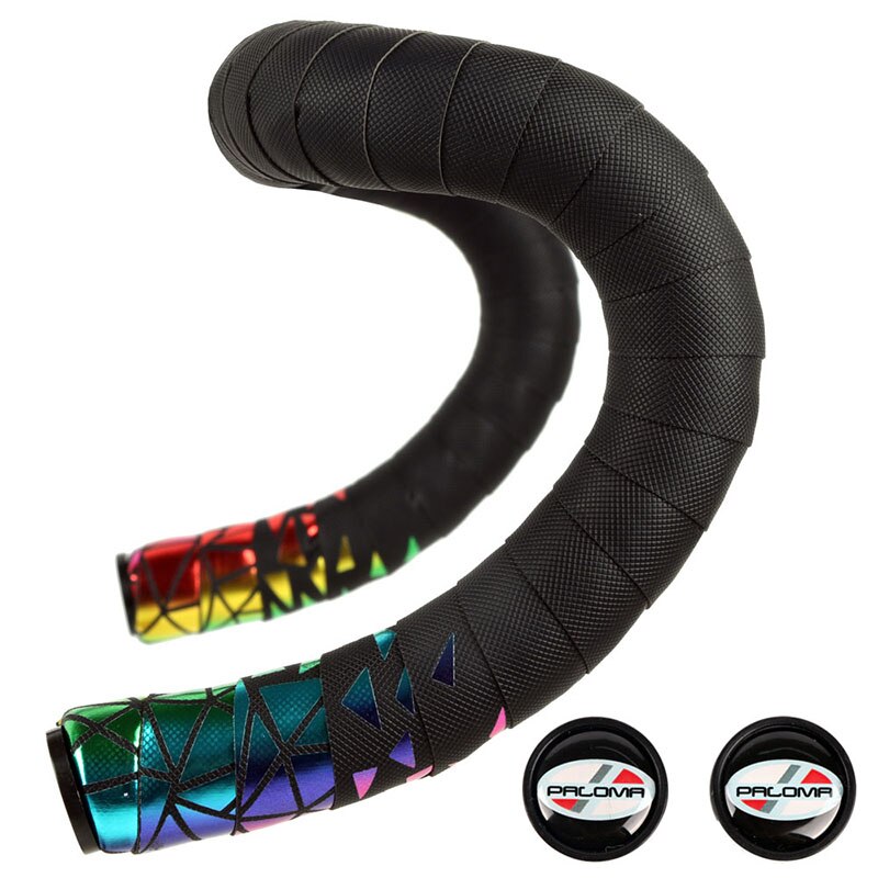 Landevejscykel styrtape eva pu cykelstang tape reflekterende regnbuedæmpende anti-vibrationsindpakning med 2 bar stik