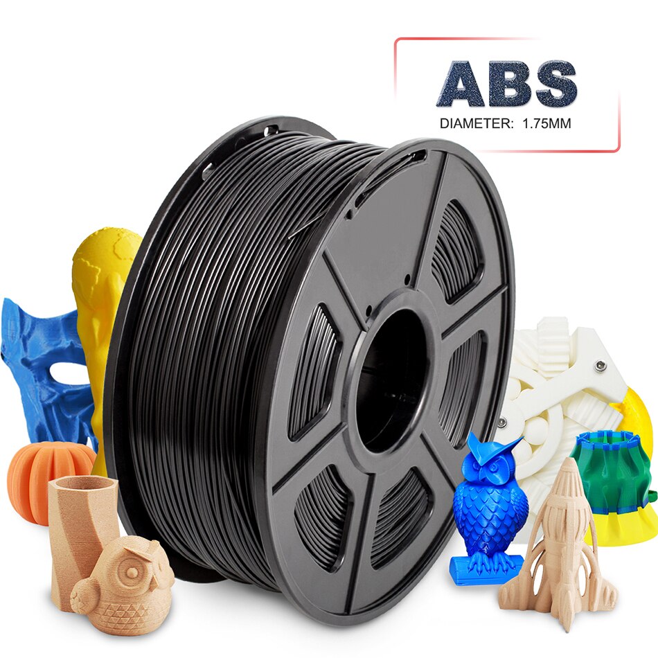 SUNLU 1.75 ABS 3D włókno robić drukarki 3D plastikowe włókno ABS 1KG z szpulą Industy 3 D materiały robić drukowania: ABS-czarny