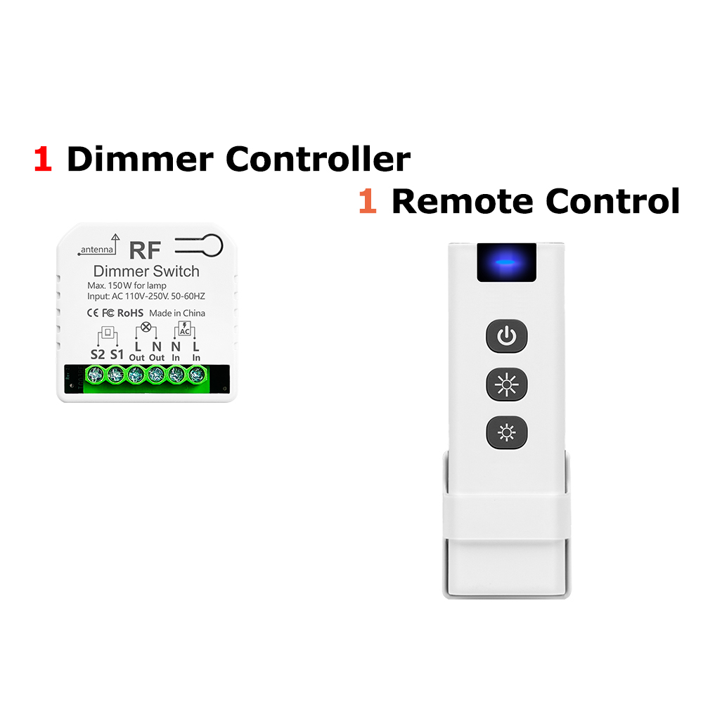 433MHz Wireless Dimmer Controller 110V 220V 150W for LED and 86 Wireless Wall Switch and Wireless Remote Control Transmit 50m: Beige