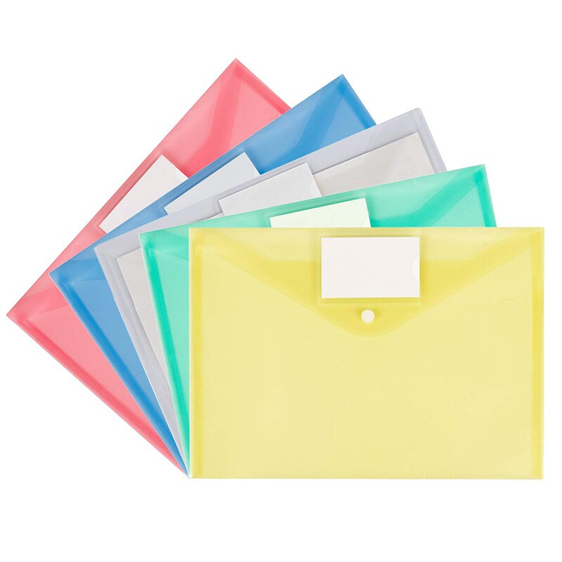 25 Pack Plastic Clear Document Folder with Label Pocket/Snap Button Closure, A4 Size, File Envelopes for School Home Work Office