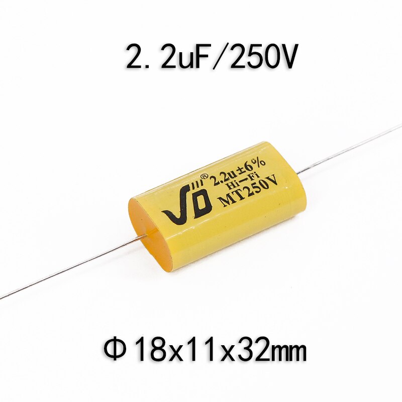 Divisor de frecuencia de altavoz, circuito de filtro cruzado, condensador de polipropileno sin polaridad, 1,0 uF-5,6 uF, 250V, 2 uds.: 2.2uF
