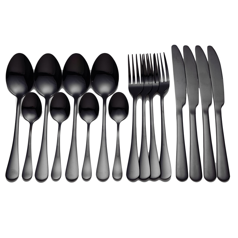 Zwart Servies Rvs Bestek Set Vorken Messen Lepels Keuken Diner Set Vork Lepel Mes Goud Servies Set 16 Pcs