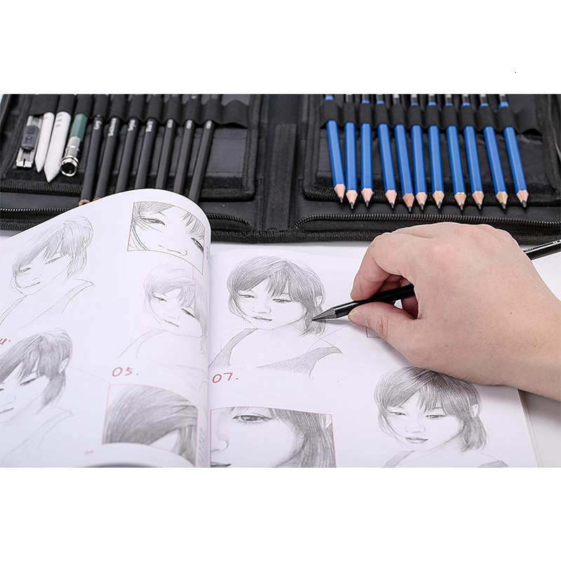 H&amp;B 48pcs Sketch Pencils Set Artists Drawing Kit in Pencil case with Pencil Sharpener Art Supplies for Student Painter Beginner