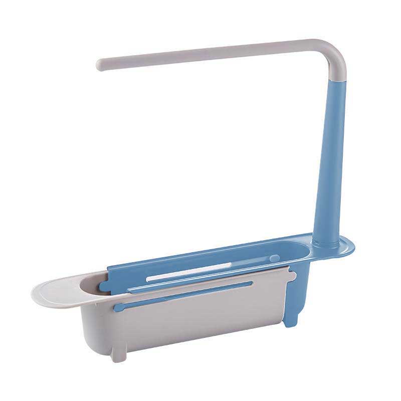 1Pc Multifunctional Telescopic Sink Storage Rack Upgraded Adjustable Sink Sponge Holder Expandable 2-in-1 For Home Kitchen: Blue