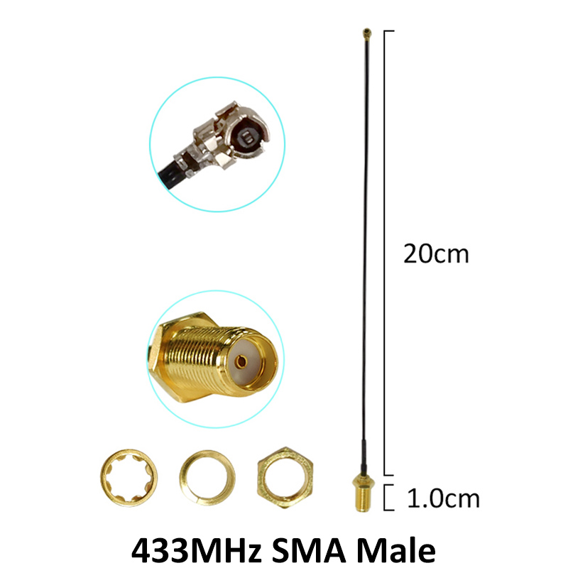 433MHz Antenna 2.5dbi SMA Male Connector folding 433 mhz antena waterproof directional antenne + 21cm RP-SMA/u.FL Pigtail Cable