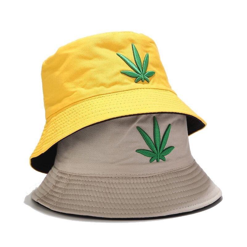 Broderi ahornblad spand hat mænd og kvinder reversibel hip hop fisker panama hætter bomuld udendørs sommer swag fiskeri hatte